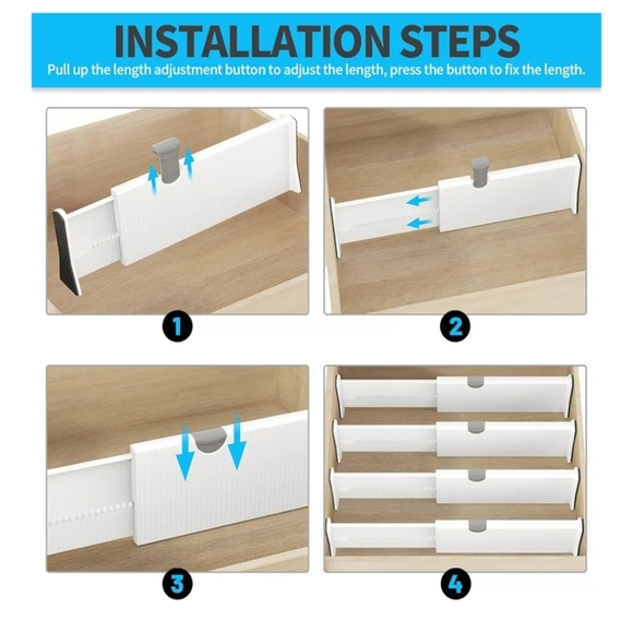 Drawer Dividers Organizer 4" High Expandable White 6 Pack Bedroom Bath Closet - Picture 7 of 7